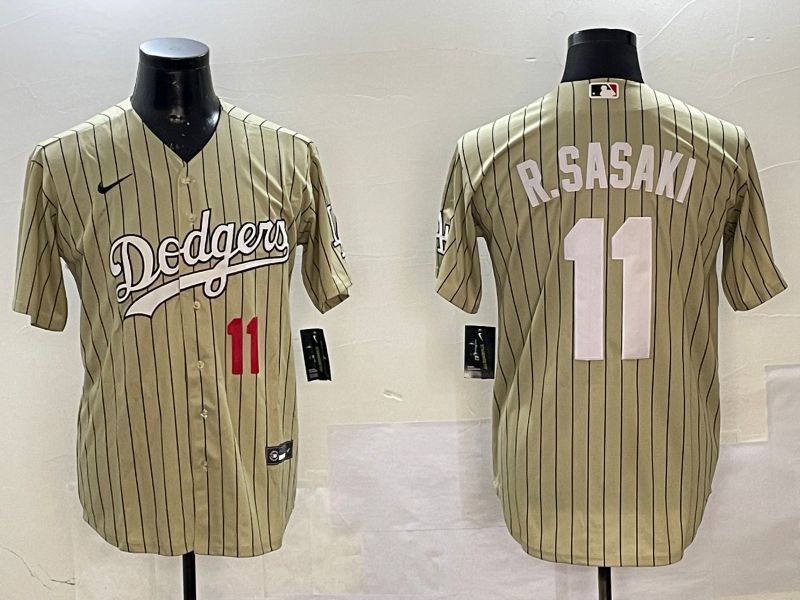 Men Los Angeles Dodgers #11 R.Sasaki Yellow Stripe Fashion Game 2025 Nike MLB Jersey style 3->los angeles dodgers->MLB Jersey